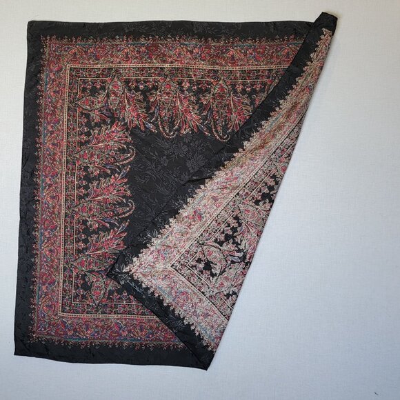 Vintage Ralph Lauren Silk Scarf 34 x 34 Square Jacquard Floral Paisley Black Red - Picture 6 of 7